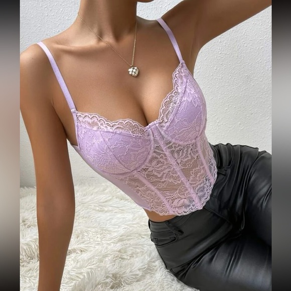 Luxe purple sexy lace cami bustier crop cami top - Picture 2 of 6
